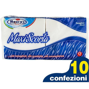 SET 10 MAURY'S TOVAGLIOLI BIANCHI 33X33CM MONOVELO 2300 PZ MAXI SCORTA