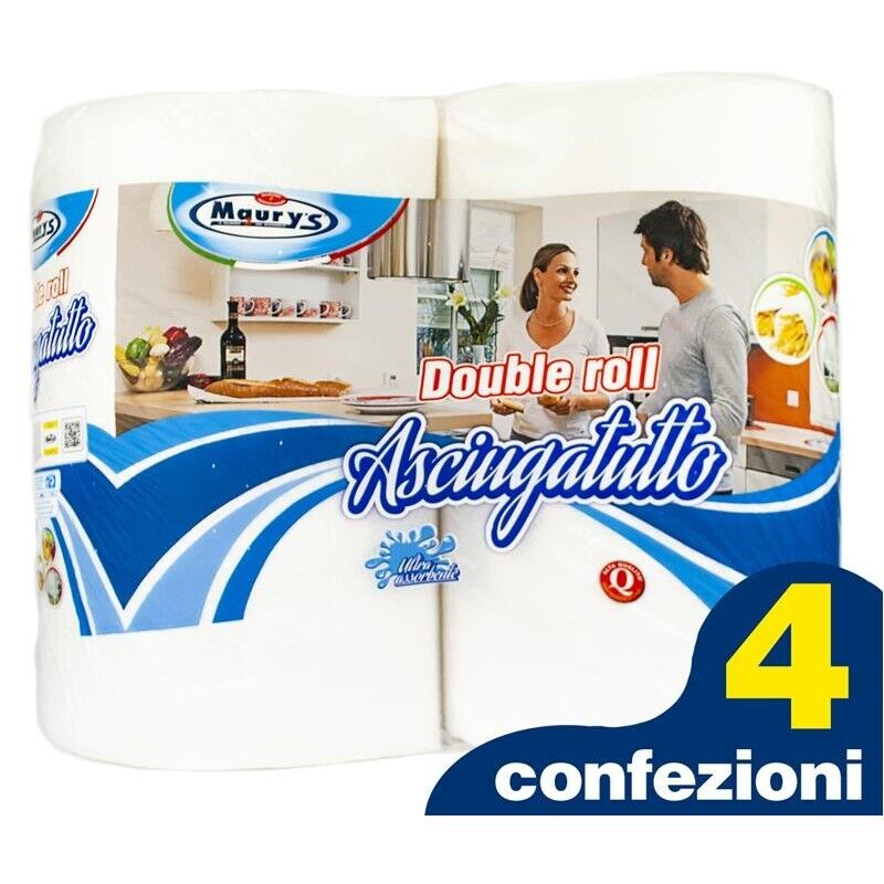 4 MAURY'S CARTA ASCIUGATUTTO CUCINA 2 ROTOLI DOUBLE ROLL 1100GR