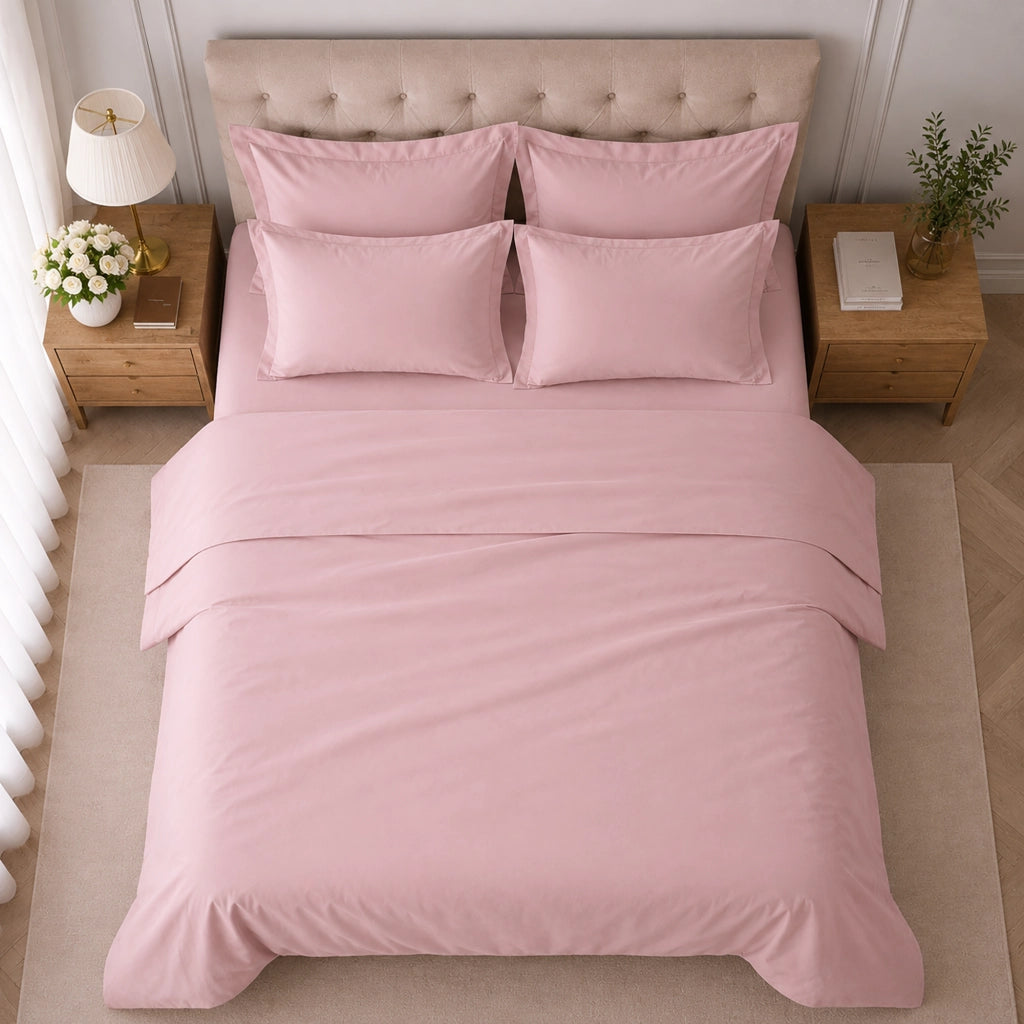 Rova, set Completo Letto Matrimoniale in Cotone, Rosa