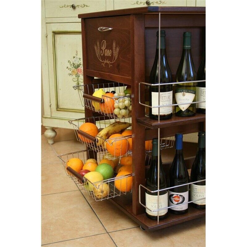CARRELLO PORTAFRUTTA VESUVIO NOCE CON PORTA PANE E BOTTIGLIERA 85 X 59 X 39 CM