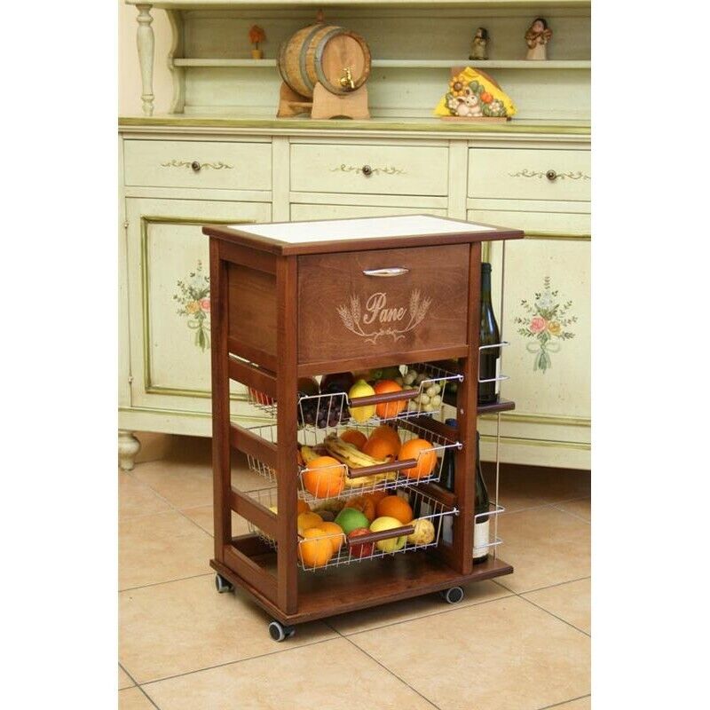 CARRELLO PORTAFRUTTA VESUVIO NOCE CON PORTA PANE E BOTTIGLIERA 85 X 59 X 39 CM