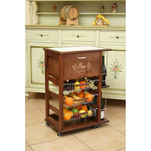 CARRELLO PORTAFRUTTA VESUVIO NOCE CON PORTA PANE E BOTTIGLIERA 85 X 59 X 39 CM