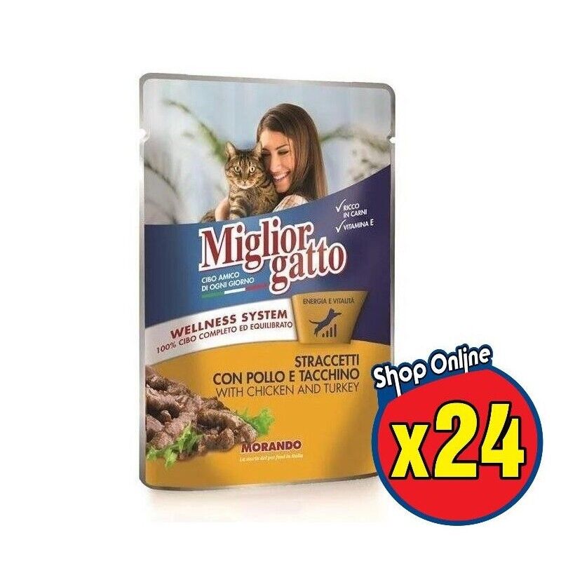 SET 24 BUSTE MIGLIOR GATTO STRACCETTI CON POLLO E TACCHINO 100 GR