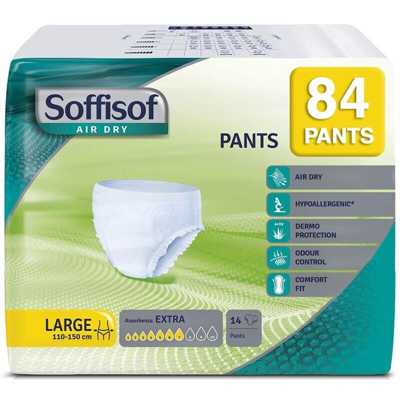 84 SOFFISOF MUTANDE PANNOLONI INCONTINENZA URINARIA ASSORBENZA 7 LARGE MONOUSO