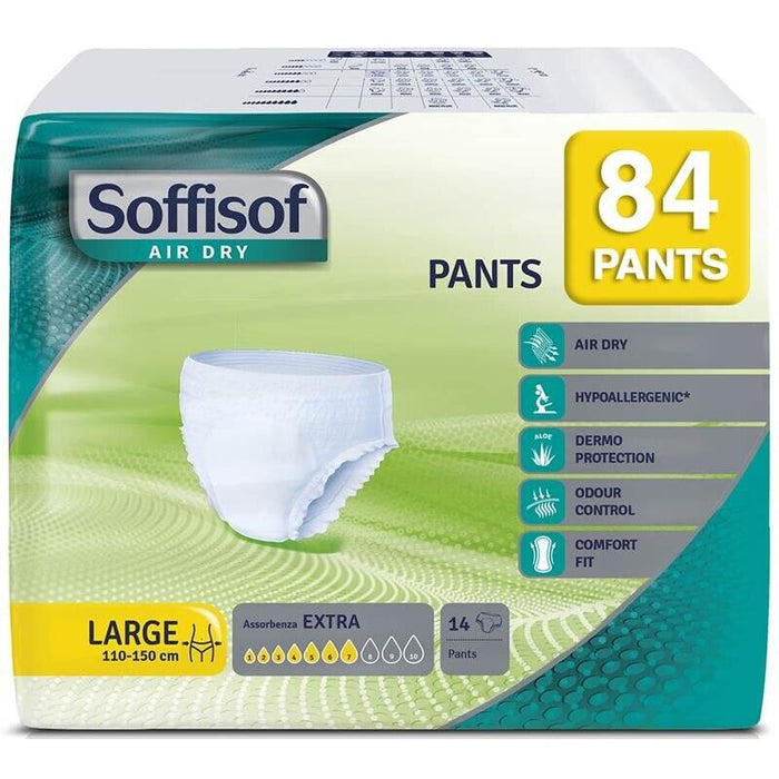 84 SOFFISOF MUTANDE PANNOLONI INCONTINENZA URINARIA ASSORBENZA 7 LARGE MONOUSO