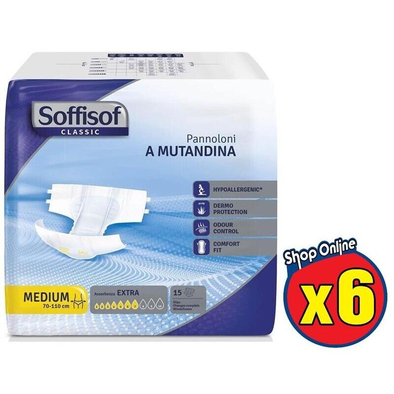 6 SOFFISOF PANNOLONI A MUTANDINA ASSORBENZA 7 EXTRA MISURA MEDIUM DA 15 PZ