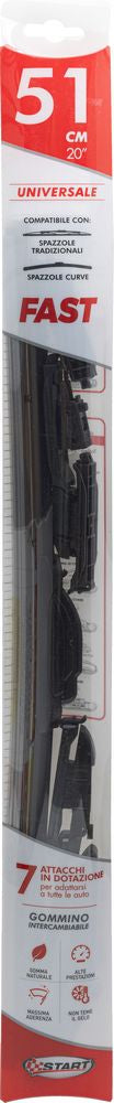 Spazzola tergicristallo singola Fast 51 cm - 20", per spazzole tradizionali e curve, massima aderenza e resistenza