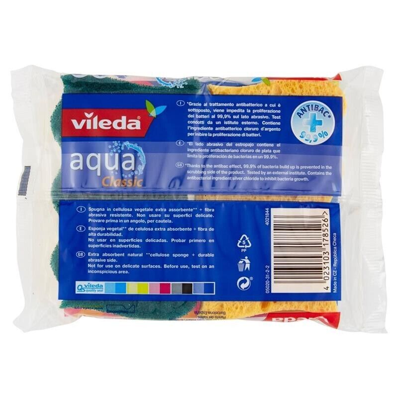 VILEDA SPUGNA PAGLIETTA AQUA CLASSIC 2 PEZZI ANTIBATTERICA