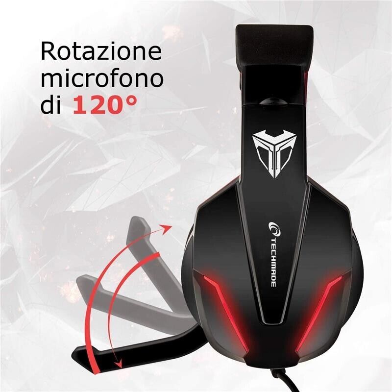 TECHMADE CUFFIE GAMING MULTIMEDIALI ROSSO/NERO PC CONSOLLE SMARTPHONE