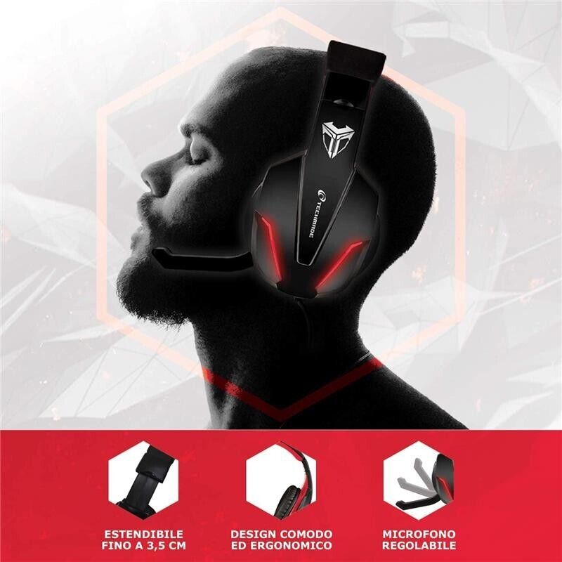 TECHMADE CUFFIE GAMING MULTIMEDIALI ROSSO/NERO PC CONSOLLE SMARTPHONE