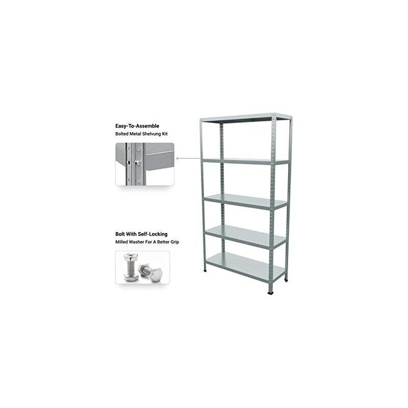 SCAFFALE IN METALLO ZINCATO ETTORE KIT BULLONI 100 X 40 X H187 CM CON 5 SCAFFALI