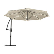 Solomoon - Ombrellone da giardino decentrato ø 350 cm con 32 led ad energia solare con manovella in accaio beige