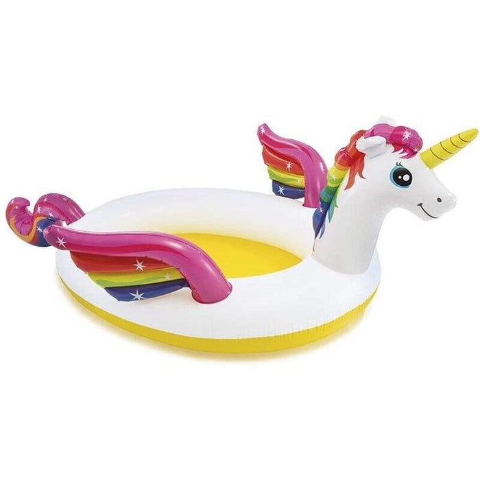 INTEX PISCINA KIDS UNICORNO CON SPRUZZINO 272X193X104 CM IN PVC SPESSORE DI 0.28