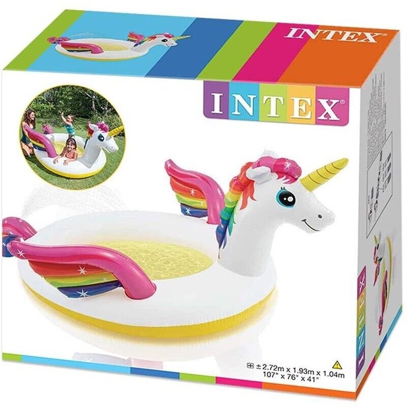 INTEX PISCINA KIDS UNICORNO CON SPRUZZINO 272X193X104 CM IN PVC SPESSORE DI 0.28