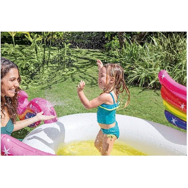 INTEX PISCINA KIDS UNICORNO CON SPRUZZINO 272X193X104 CM IN PVC SPESSORE DI 0.28