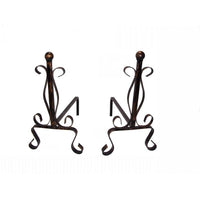 COPPIA DI ALARI IN FERRO BATTUTO CON POMOLO IN OTTONE 20 X 50 X H34 CM