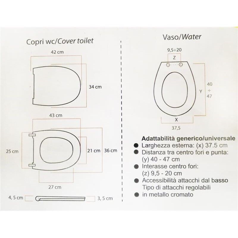 MAURY'S COPRI WATER WC EXTRA BIANCO KIT DI MONTAGGIO CON GANCI INOX