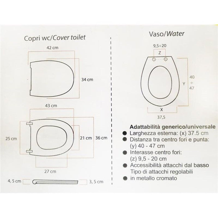 MAURY'S COPRI WATER WC EXTRA BIANCO KIT DI MONTAGGIO CON GANCI INOX