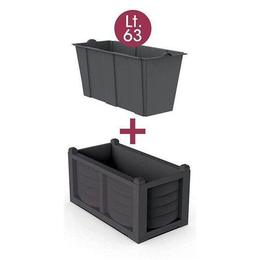 FIORIERA KIT ARREDO CON VASCA INTERNA 80X42,5XH42 RESINA COLORE FERRO BATTUTO