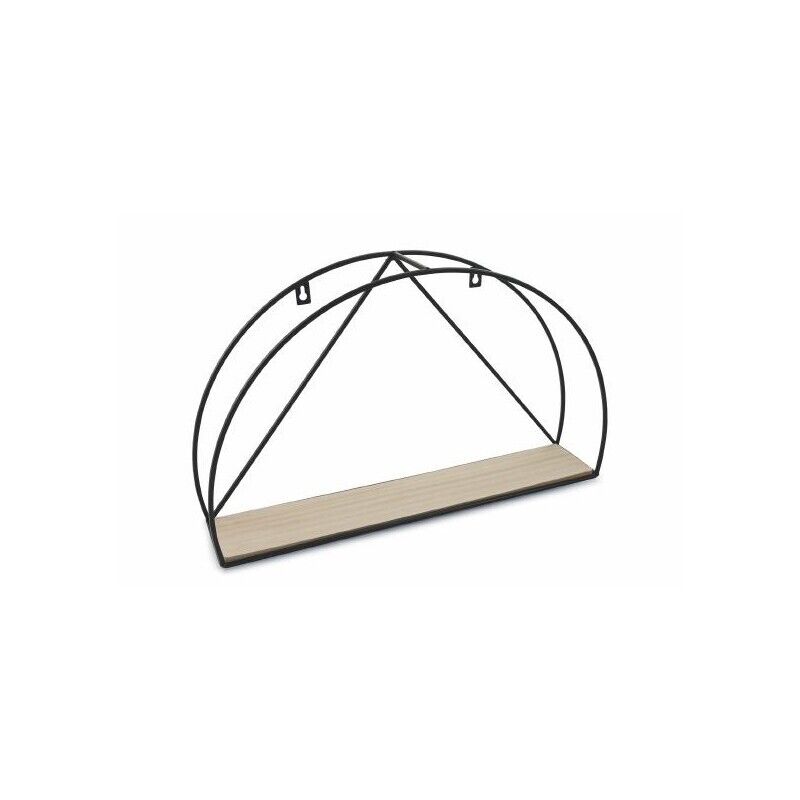 MENSOLA MEZZALUNA IN METALLO CON RIPIANO IN LEGNO 30X49 CM