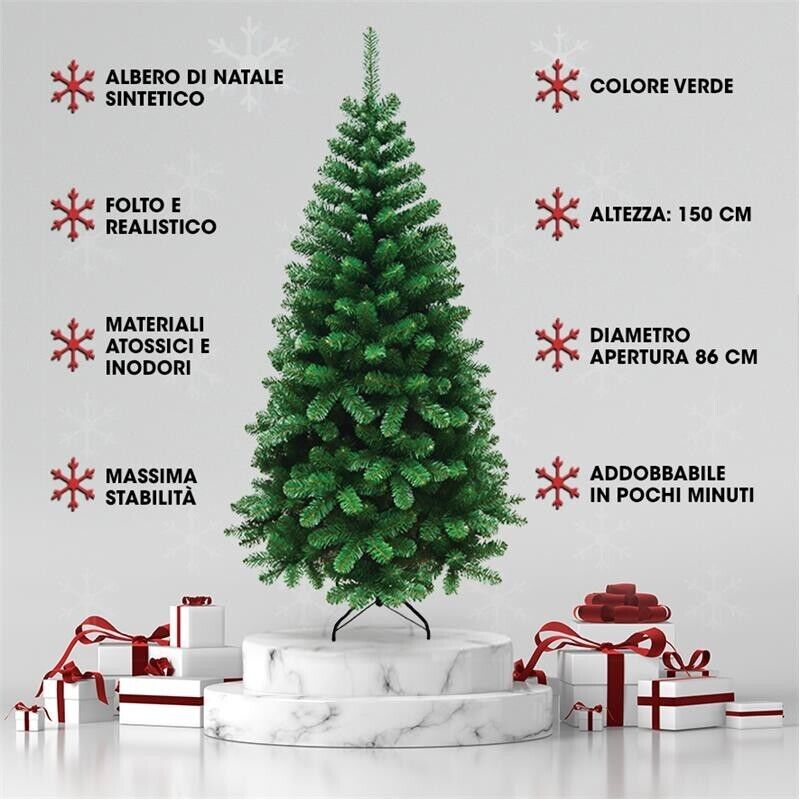 ALBERO DI NATALE ROCCARASO 150 CM VERDE ARTIFICIALE CON 378 RAMI