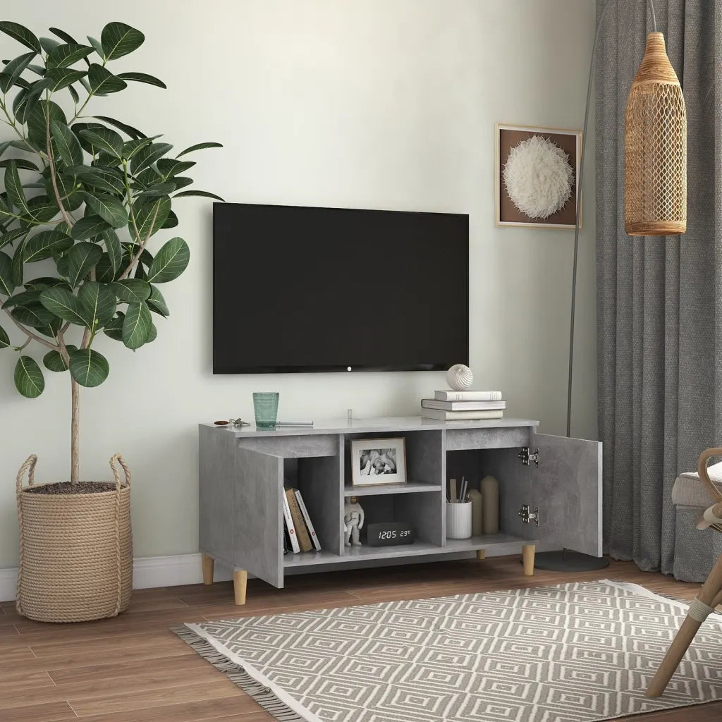 Mobile TV con Gambe in Legno Grigio Cemento 103,5x30x50 cm 805963
