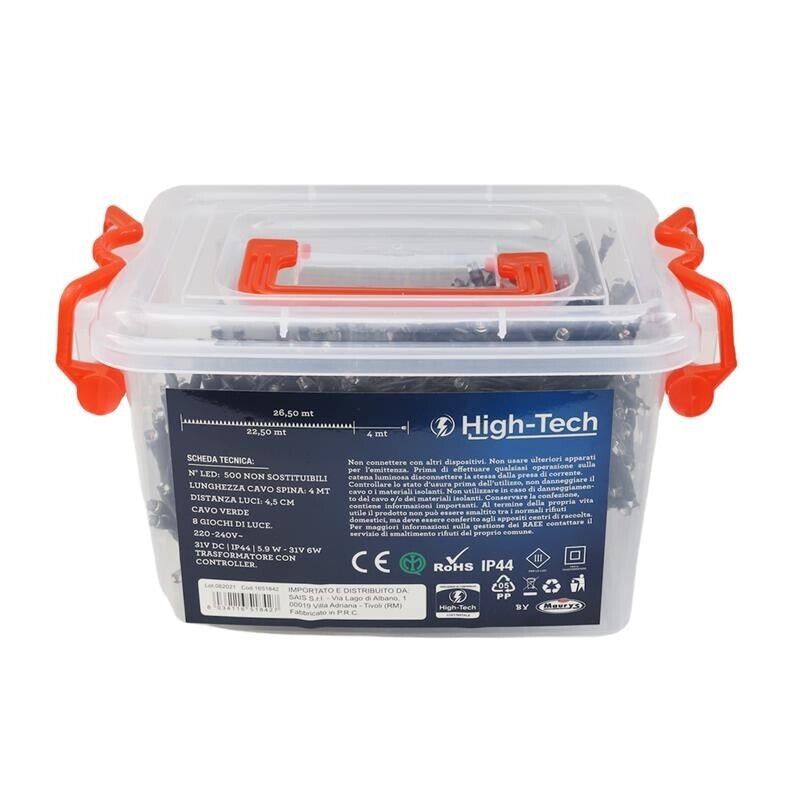 HIGH-TECH LUCI DI NATALE 500 LED MULTICOLOR DA INTERNO E ESTERNO 26,5 METRI