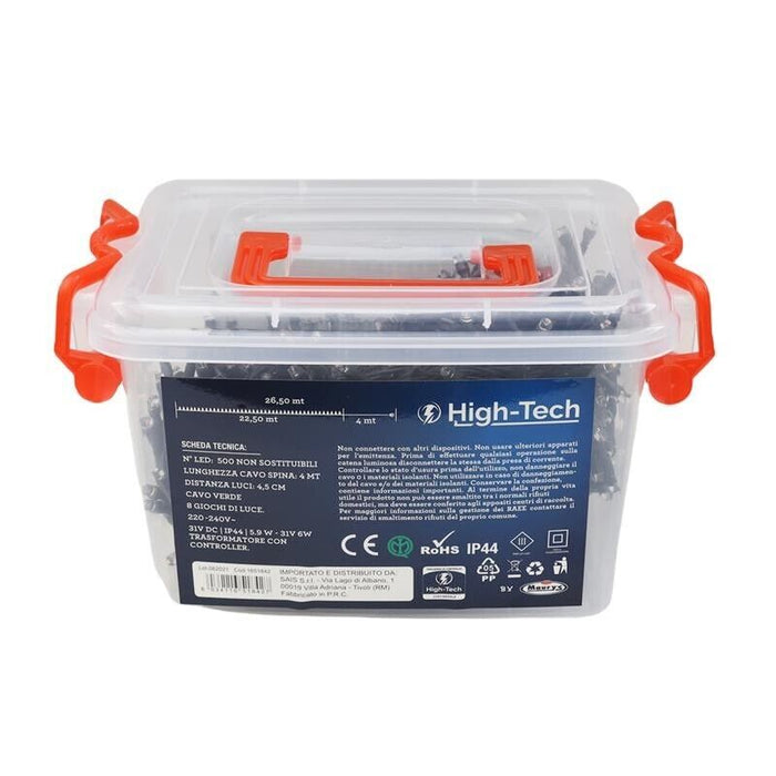 HIGH-TECH LUCI DI NATALE 500 LED MULTICOLOR DA INTERNO E ESTERNO 26,5 METRI
