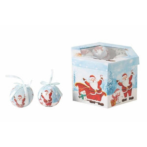 SET SCATOLA BABBO NATALE CON SACCO CON 14 PALLE NATALIZIE DIAMETRO 7,5 CM
