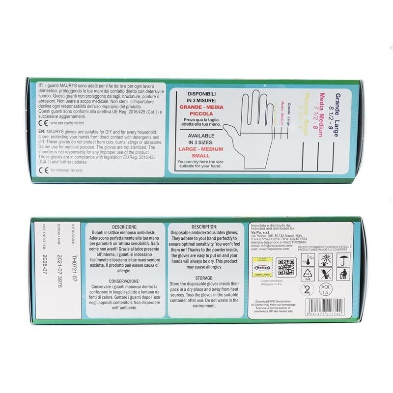 MAURY'S GUANTI IN LATTICE IN CONFEZIONE DA 100 PEZZI TAGLIA L