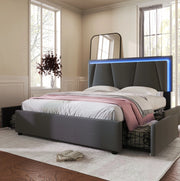 Letto contenitore 140x200 cm con LED; testiera regolabile e 4 cassetti; grigio