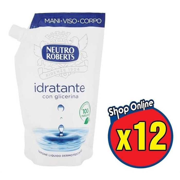 SET 12 CONFEZIONI NEUTRO ROBERTS RICARICA 400 ML SAPONE IDRATANTE CON GLICERINA