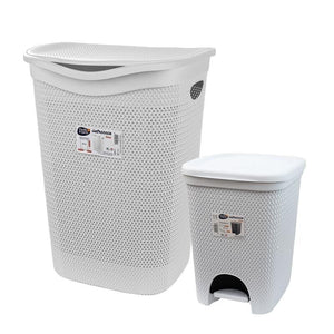 SET PORTA BIANCHERIA + PATTUMIERA CON PEDALE DA BAGNO BIANCO