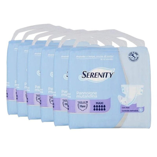 SET 6 SERENITY PANNOLONE MUTANDINE MAXI CON ALOE GIORNO/NOTTE TAGLIA M 15 PEZZI