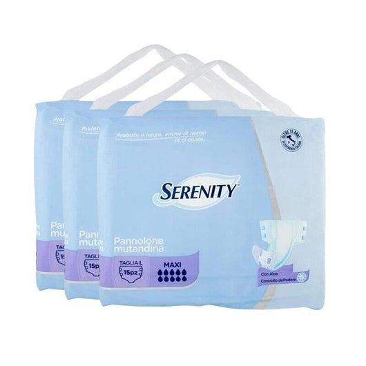 SET 3 SERENITY PANNOLONE MUTANDINA MAXI CON ALOE GIORNO/NOTTE TAGLIA L 15 PEZZI