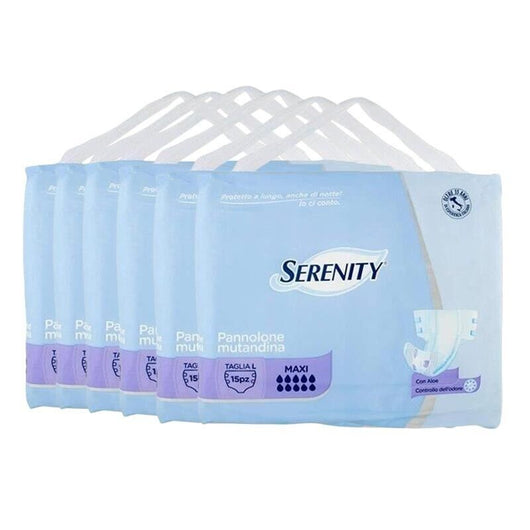 SET 6 SERENITY PANNOLONI MUTANDINE MAXI CON ALOE GIORNO/NOTTE TAGLIA L 15 PEZZI