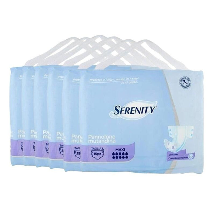 SET 6 SERENITY PANNOLONI MUTANDINE MAXI CON ALOE GIORNO/NOTTE TAGLIA L 15 PEZZI