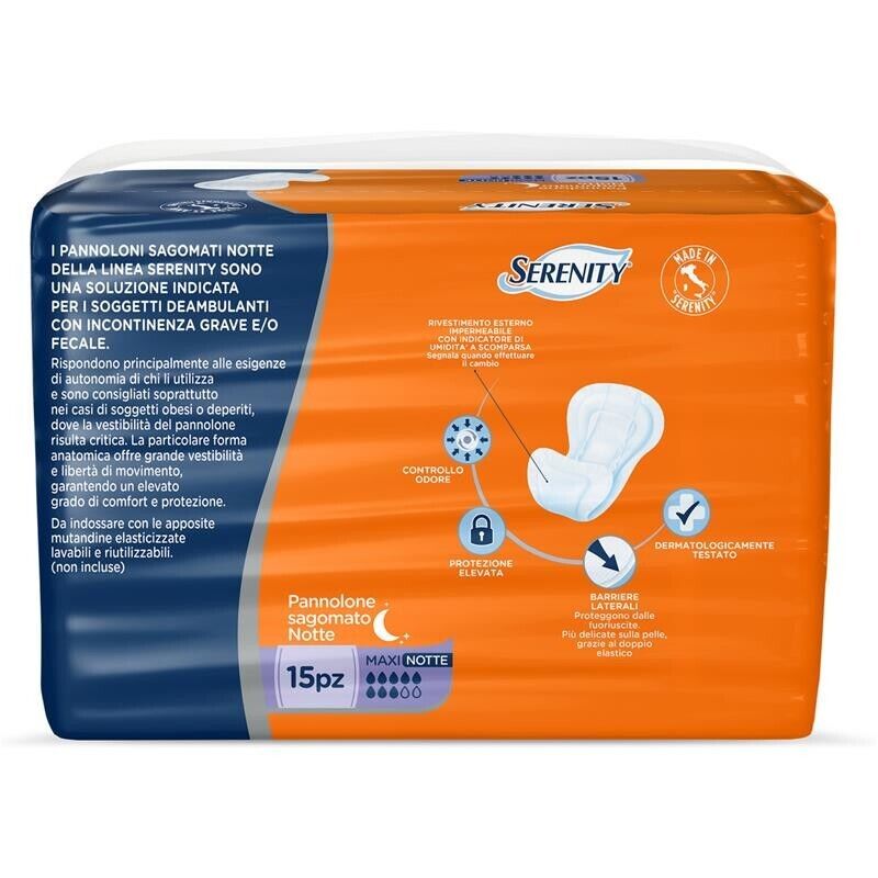 SET 3 CONFEZIONI DI SERENITY PANNOLONI SAGOMATI MAXI NOTTE DA 15 PEZZI