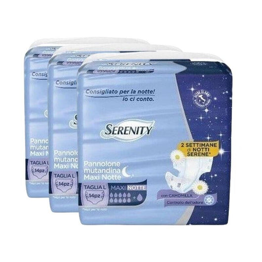 SET 3 SERENITY PANNOLONE MUTANDINA MAXINOTTE CON CAMOMILLA TAGLIA L 14 PZ