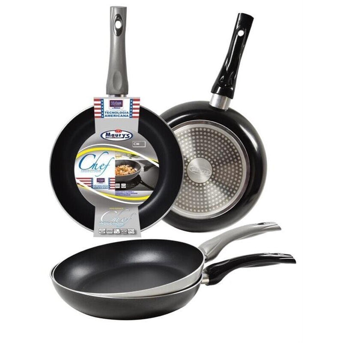 SET 2 PADELLE MAURY'S CHEF INDUCTION DA 24 E 26 CMCON FONDO XYLAN ANTIADERENTE