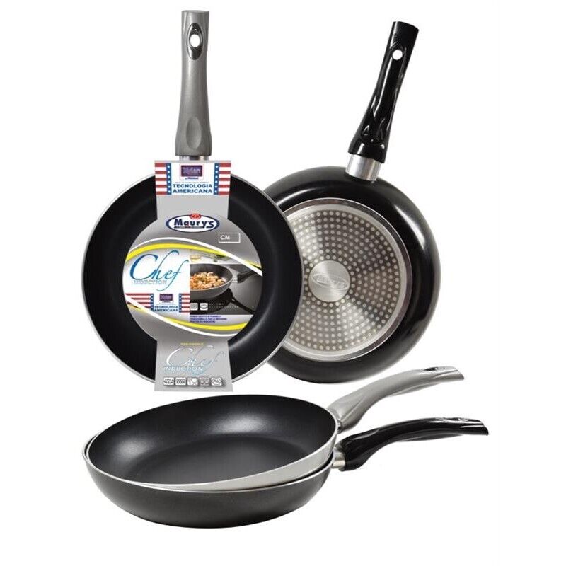 SET 2 PADELLE MAURY'S CHEF INDUCTION DA 24 E 26 CMCON FONDO XYLAN ANTIADERENTE
