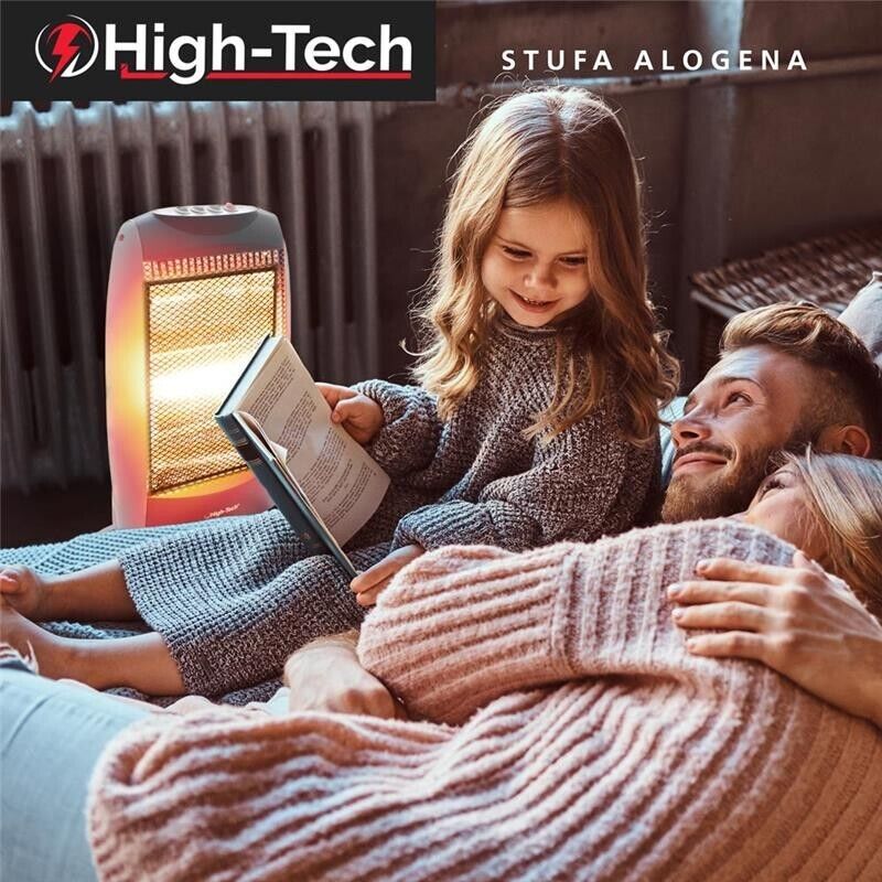 HIGH-TECH STUFA ALOGENA 400-800-1200 W 3 LIVELLI DI POTENZA SPEGNIMENTO AUTOMATICO RUOTA IN 2 DIREZIONI