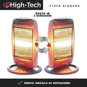 HIGH-TECH STUFA ALOGENA 400-800-1200 W 3 LIVELLI DI POTENZA SPEGNIMENTO AUTOMATICO RUOTA IN 2 DIREZIONI