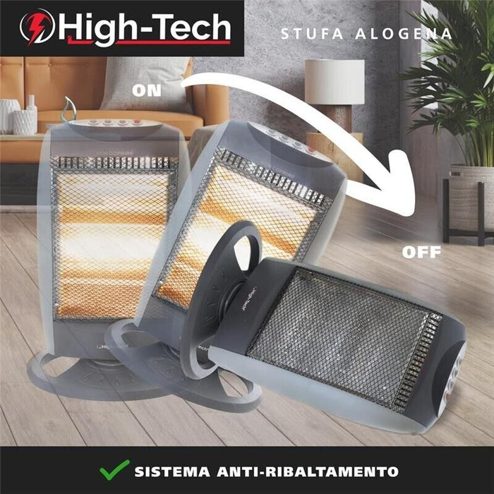 HIGH-TECH STUFA ALOGENA 400-800-1200 W 3 LIVELLI DI POTENZA SPEGNIMENTO AUTOMATICO RUOTA IN 2 DIREZIONI