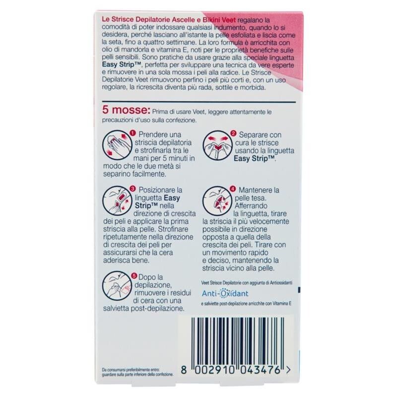 VEET STRISCE DEPILATORIE PER ASCELLE E BIKINI IN CONFEZIONE DA 16 PEZZI