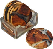 Onderzetters rotondi per bicchieri, set da 6, comprensivo di supporto - design bicchieri sotto supporto per bevande, tazze, bar, bicchiere - tappetini rotondi per tavolo, veri - legno/epossidrica decorazione