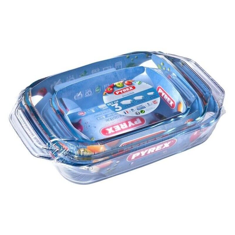 SET 3 TEGLIE PYREX TEGAME RETTANGOLARE PICCOLA MEDIA E GRANDE