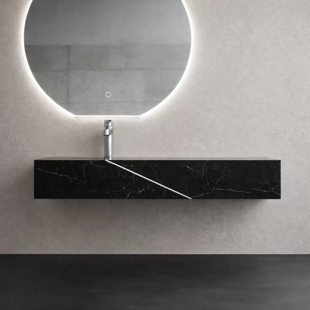 Lavabo consolle sospeso astrid artificial stone nero e bianco venato elegante moderno *** finitura- nero, confezione 1
