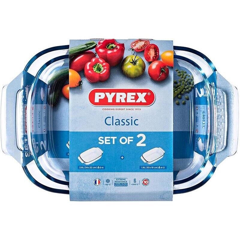 PYREX SET 2 TEGAMI RETTANGOLARI 34 X 22 E 30 X 19 CM