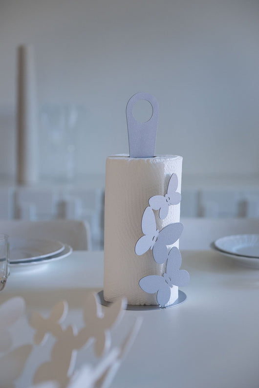 Porta rotoli Butterfly beige da tavolo in acciaio, capienza 1 rotolo, design elegante per bagno e cucina, made in Italy